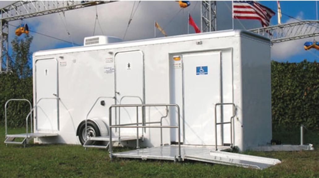 The Grand Central ADA Compliant Handicap Wheelchair Accesible Bathroom/Shower Trailer With Wheelchair Ramp For Elderly and Physically Challenged Patrons